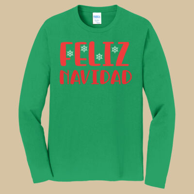 Adult Long Sleeve Shirt - Winter Holidays - Feliz Navidad - Red Thumbnail