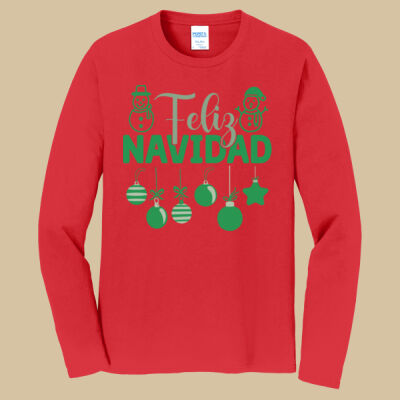 Adult Long Sleeve Shirt - Winter Holidays - Feliz Festive - Green Thumbnail